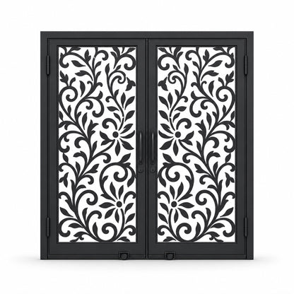 EONE Design 177 luxury double entry gate with floral vine lattice shown closed on white background