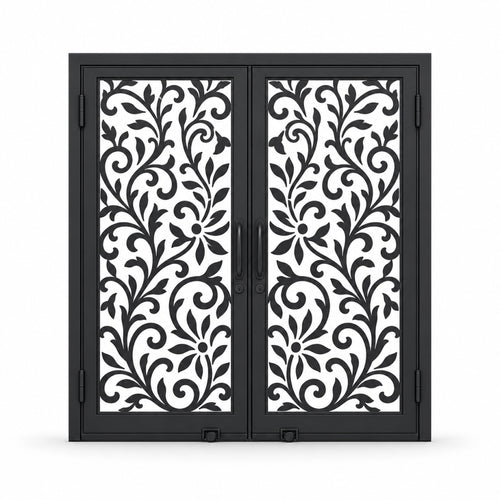 EONE Design 177 luxury double entry gate with floral vine lattice shown closed on white background