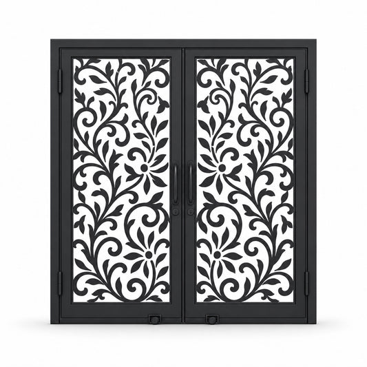 EONE Design 177 luxury double entry gate with floral vine lattice shown closed on white background