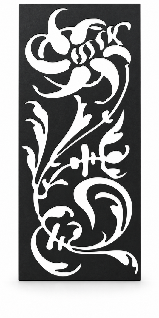Design 180 Rose Rooster Garden Laser Cut Metal Privacy Screen Panel front main view