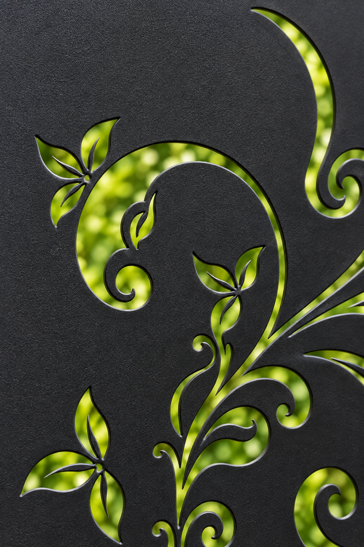 Design 181 Ascending Floral Scroll Laser Cut Metal Privacy Screen Panel close-up detail view