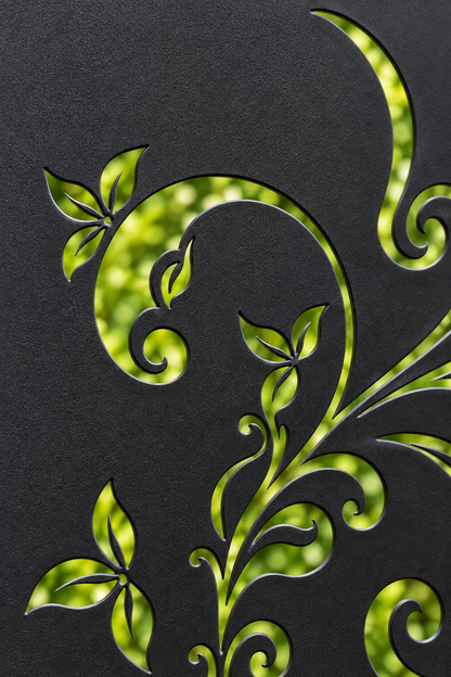 Design 181 Ascending Floral Scroll Laser Cut Metal Privacy Screen Panel close-up detail view
