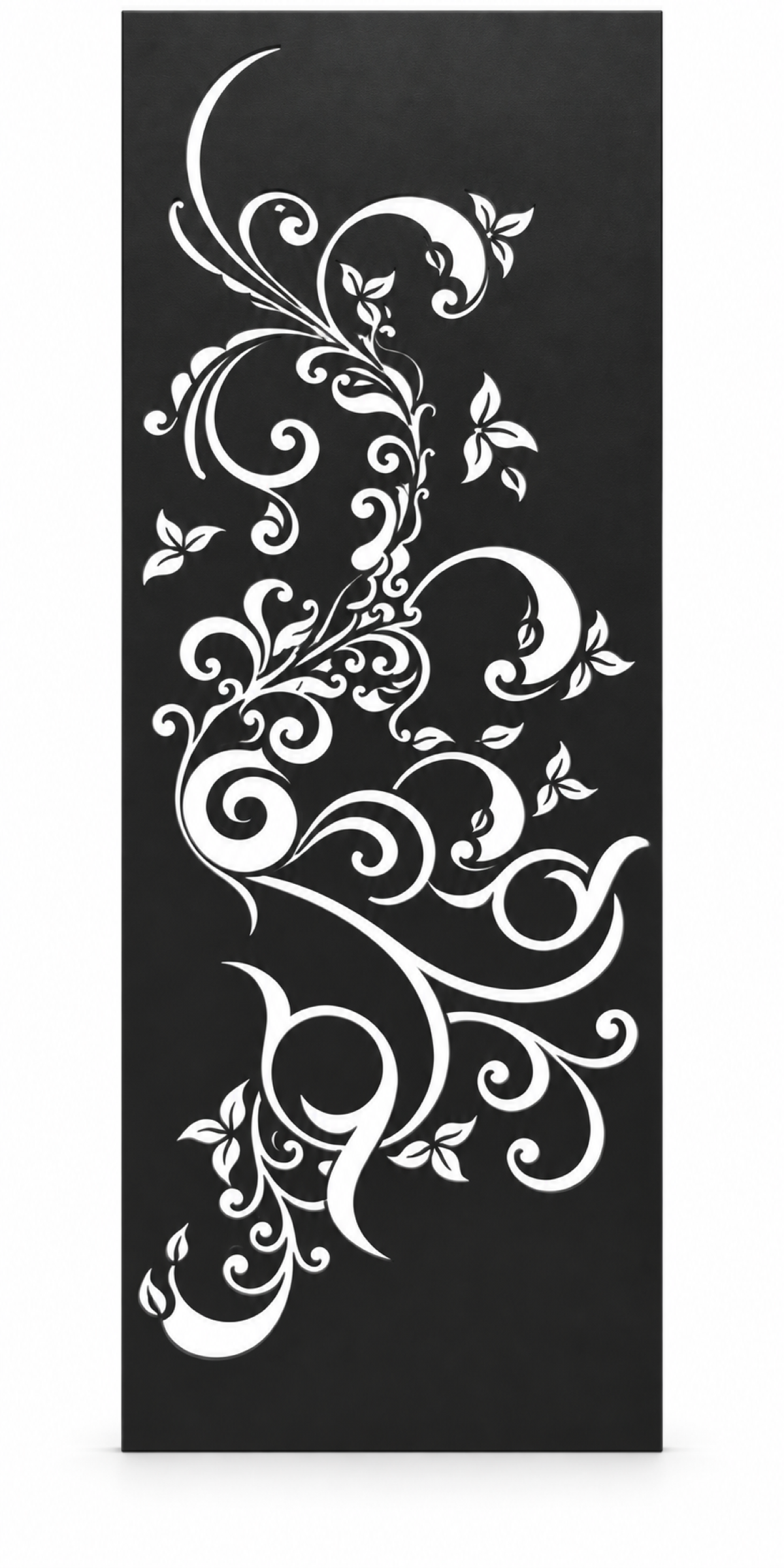 Design 182 Descending Floral Scroll Laser Cut Metal Privacy Screen Panel front main view