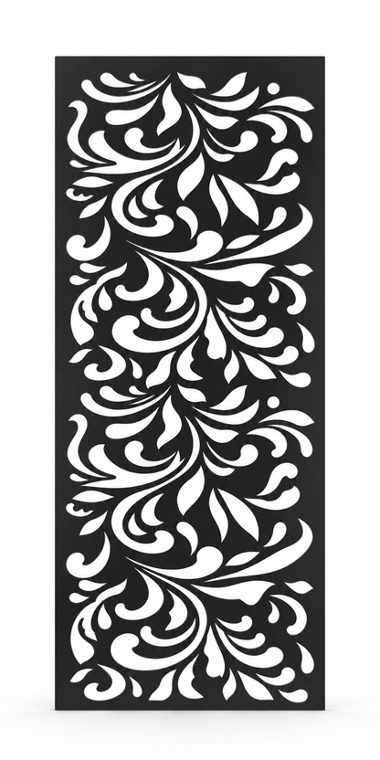 Design 185 Feathered Floral Cascade Laser Cut Metal Privacy Screen Panel front main view
