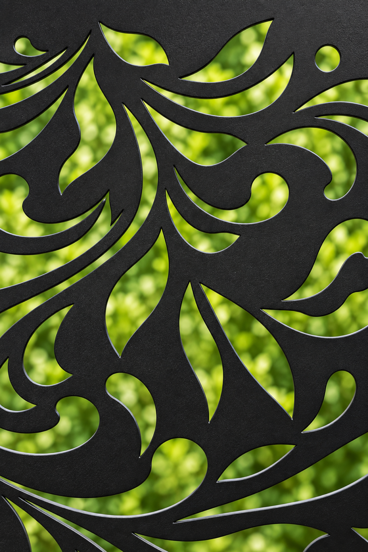 Design 185 Feathered Floral Cascade Laser Cut Metal Privacy Screen Panel close-up detail view