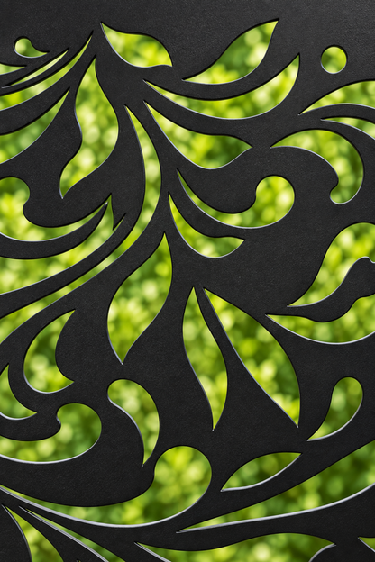 Design 185 Feathered Floral Cascade Laser Cut Metal Privacy Screen Panel close-up detail view