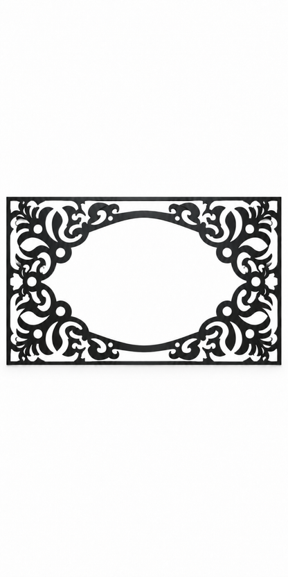Design 186 Oval Baroque Frame Laser Cut Metal Privacy Screen Panel front main view