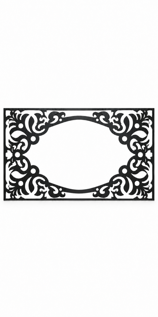 Design 186 Oval Baroque Frame Laser Cut Metal Privacy Screen Panel front main view