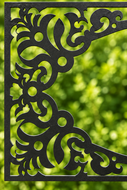 Design 186 Oval Baroque Frame Laser Cut Metal Privacy Screen Panel close-up detail view