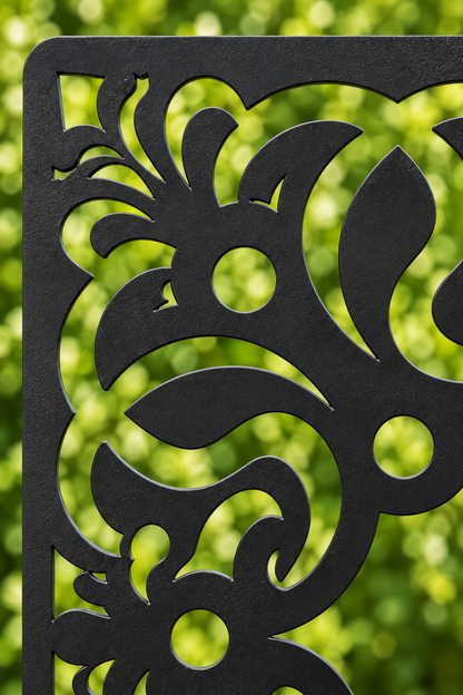 Design 187 Heart Baroque Frame Laser Cut Metal Privacy Screen Panel close-up detail view