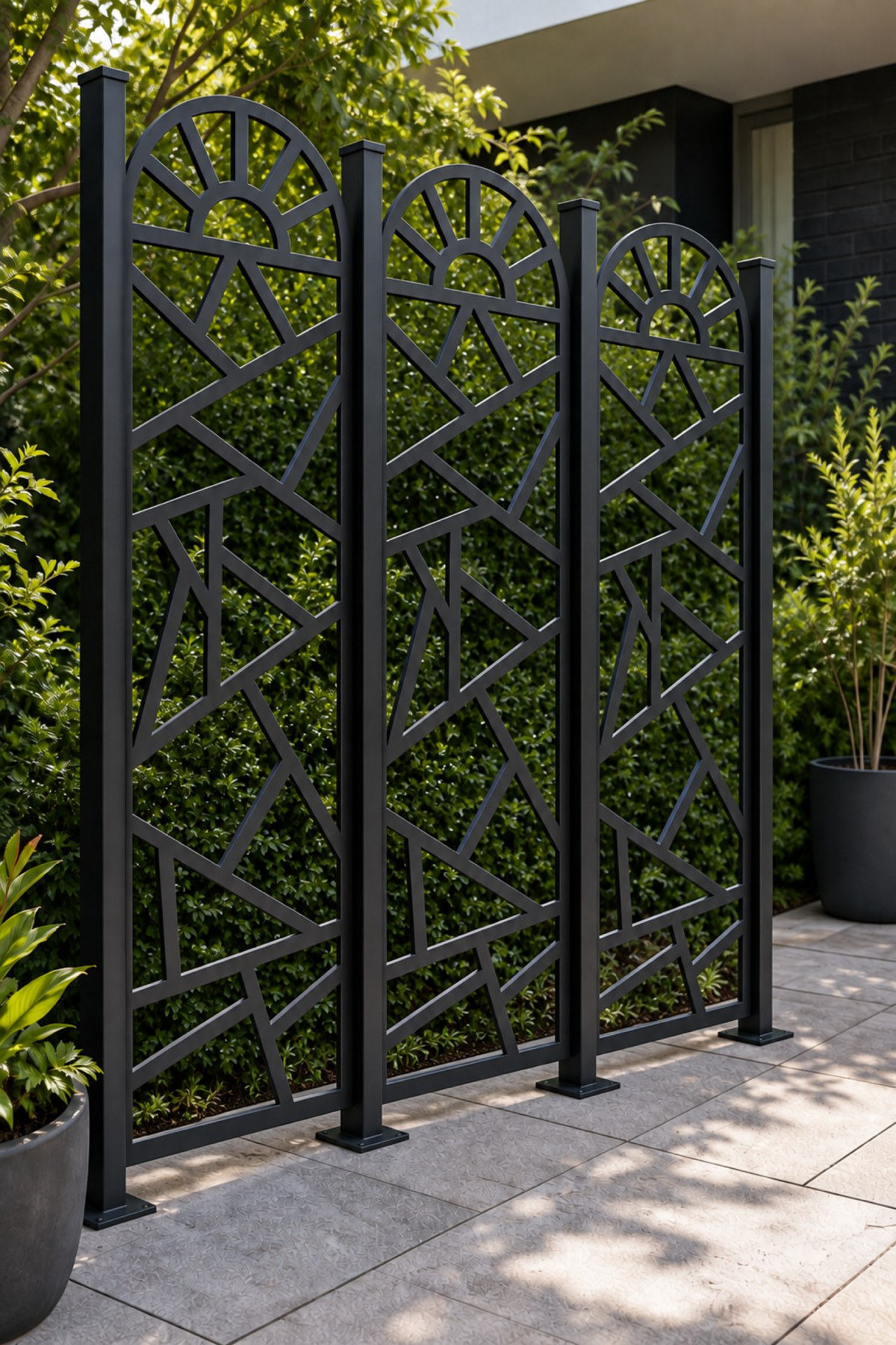 Design 190 Sunrise Shard Arch Laser Cut Metal Privacy Screen Panel oblique angle view