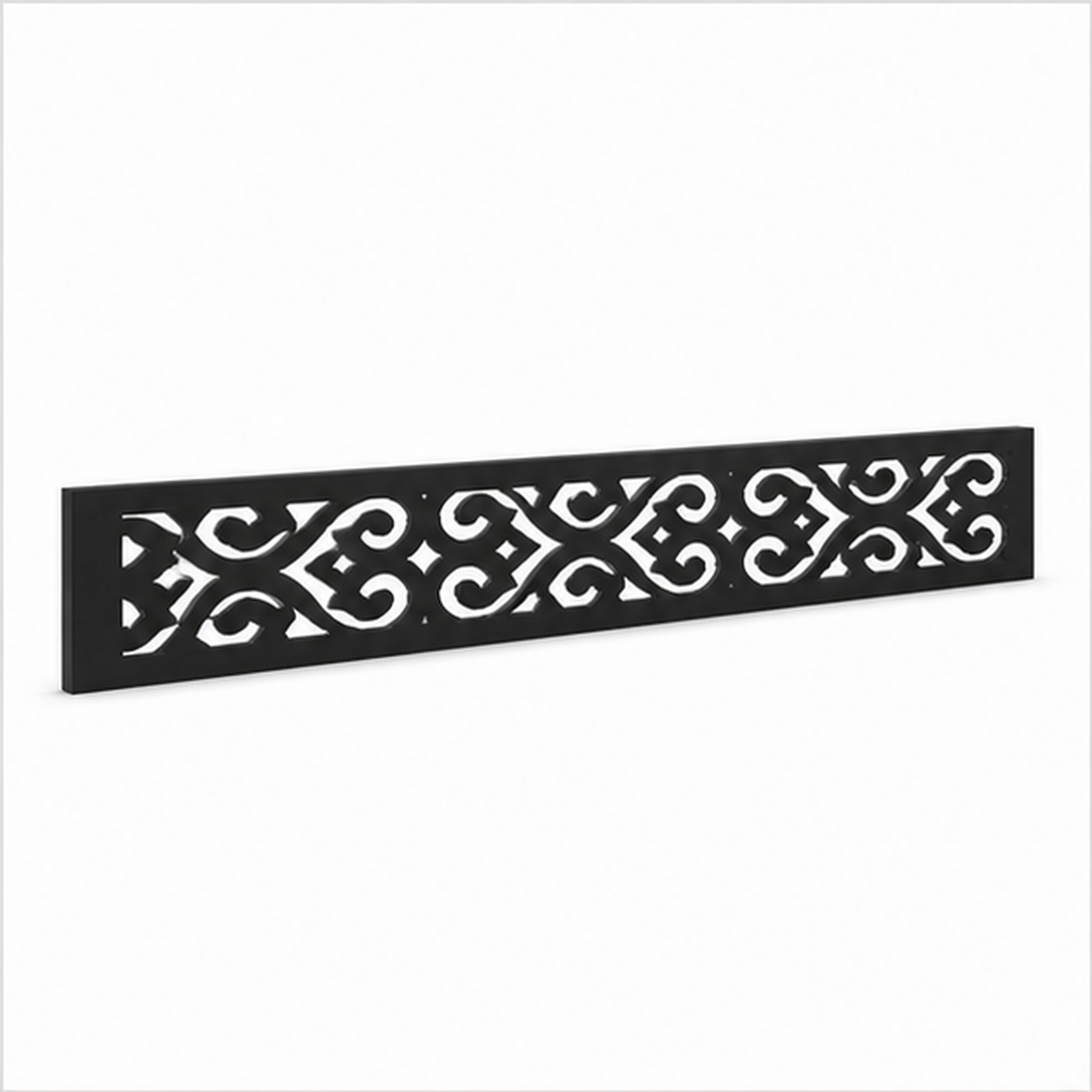 Mini C Scroll Rail laser cut metal fence topper insert perspective view, Design 191