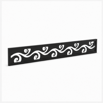 Curl Wave Scroll laser cut metal fence topper insert perspective view, Design 192