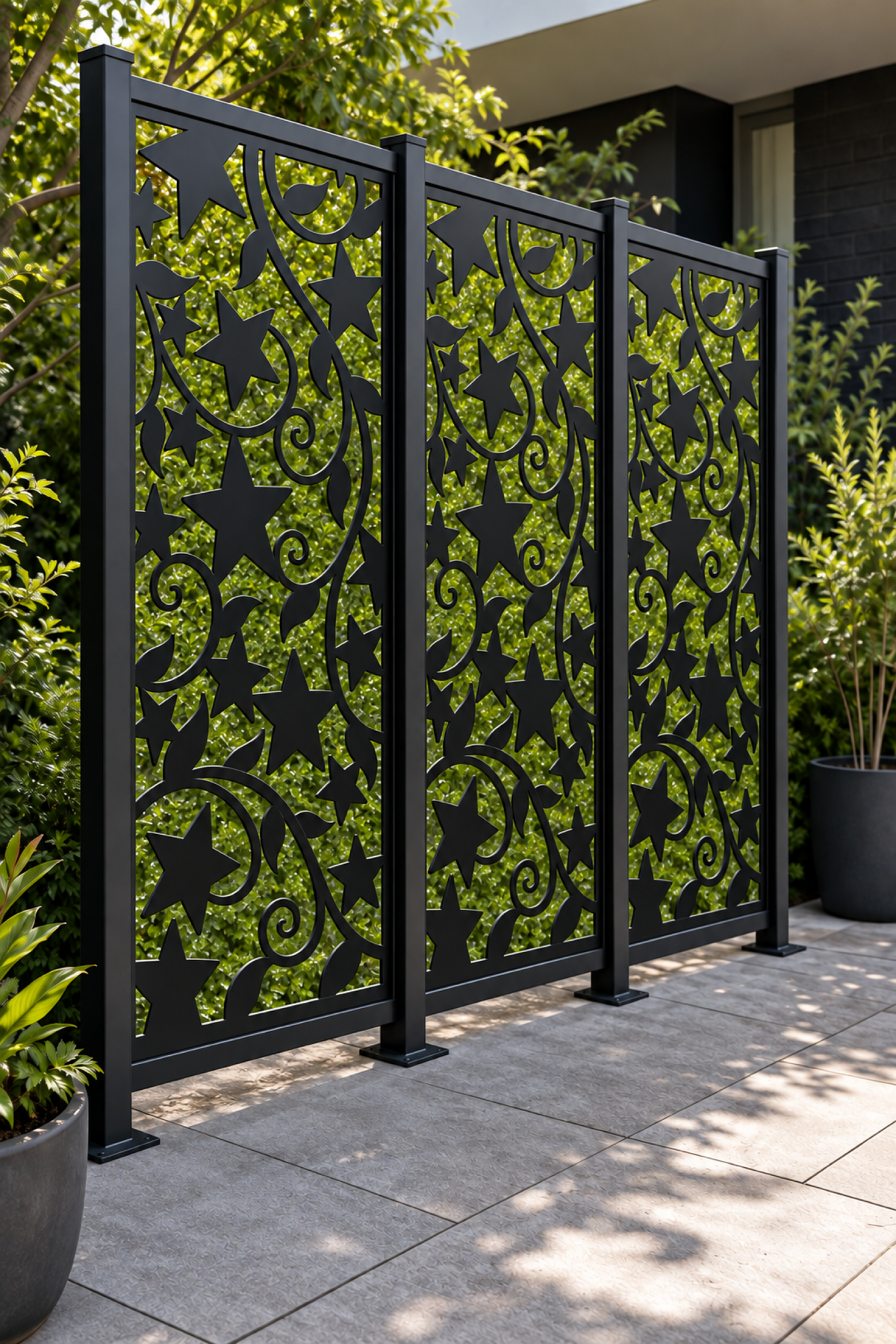 Design 192 Falling Maple Stars Laser Cut Metal Privacy Screen Panel oblique angle view