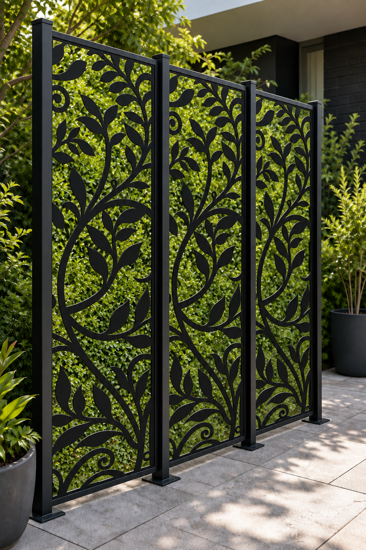 Design 194 Leaf Branch Silhouette Laser Cut Metal Privacy Screen Panel oblique angle view