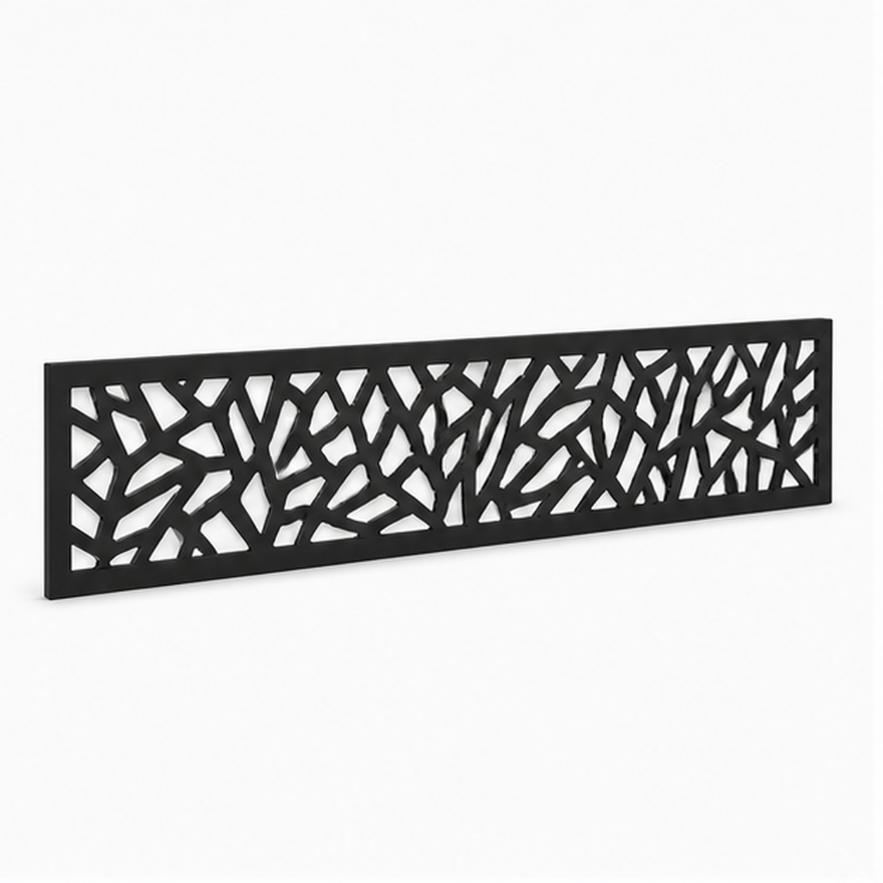 Branch Reed Lattice laser cut metal fence topper insert perspective view, Design 195