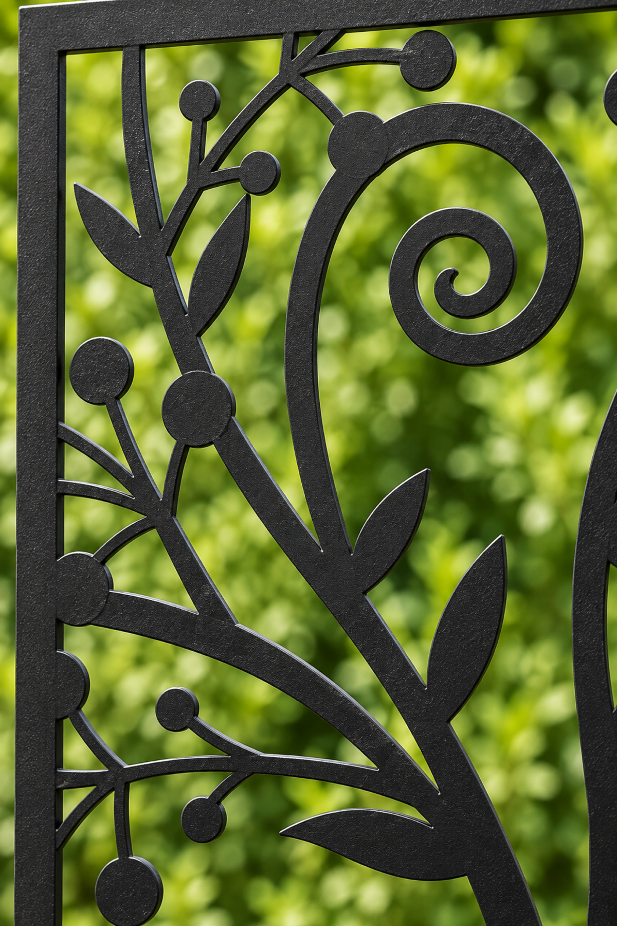 Design 196 Berry Vine Scroll Laser Cut Metal Privacy Screen Panel close-up detail view