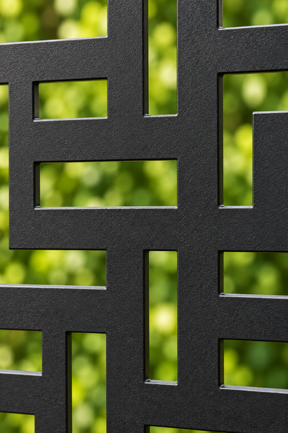Design 197 Woven Key Lattice Laser Cut Metal Privacy Screen Panel close-up detail view