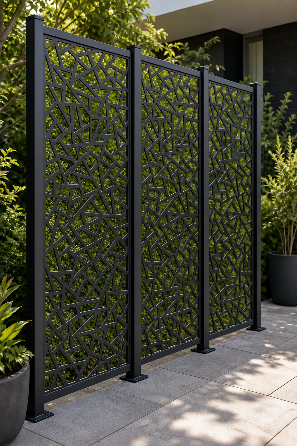Design 199 Broken Glass Mosaic Laser Cut Metal Privacy Screen Panel oblique angle view