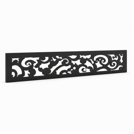 Large Cloud Scroll laser cut metal fence topper insert perspective view, Design 199