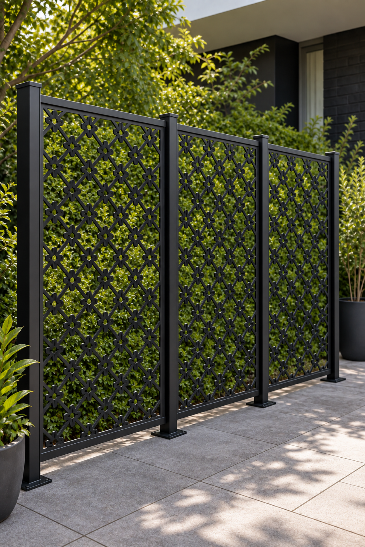 Design 201 Diamond Dot Lattice Laser Cut Metal Privacy Screen Panel oblique angle view