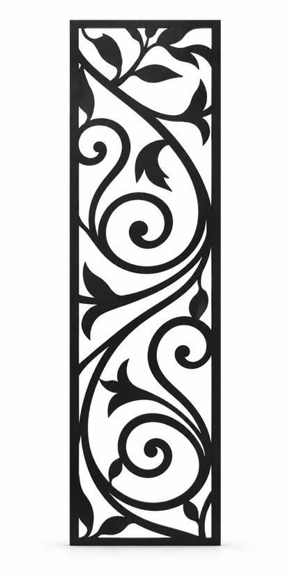 Design 204 Twin Spiral Leaves Laser Cut Metal Privacy Screen Panel front main view