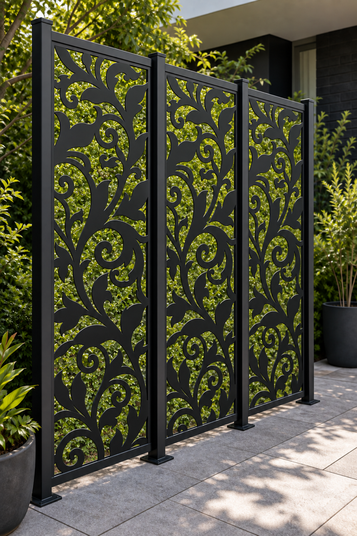 Design 205 Acanthus Vine Column Laser Cut Metal Privacy Screen Panel oblique angle view