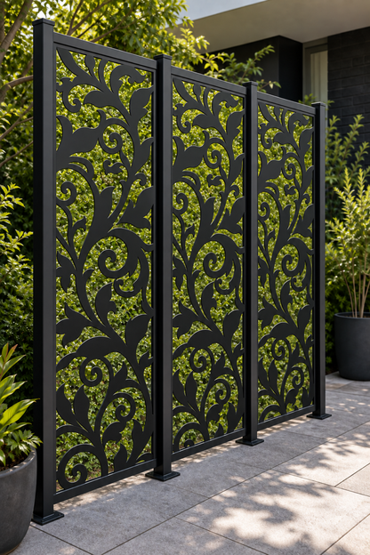 Design 205 Acanthus Vine Column Laser Cut Metal Privacy Screen Panel oblique angle view