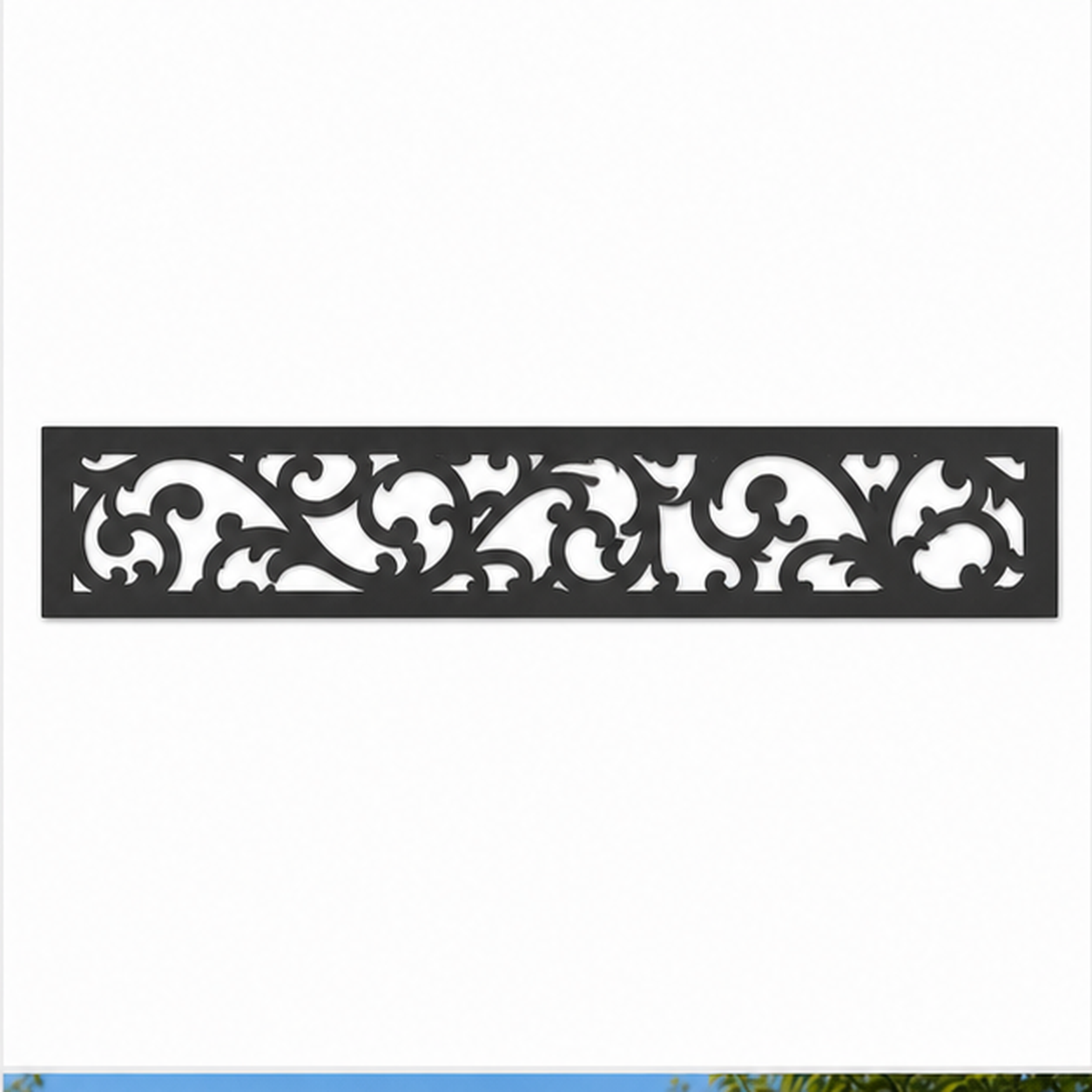 Open Leaf Scroll decorative metal fence topper front pattern for WPC composite fencing, Design 205