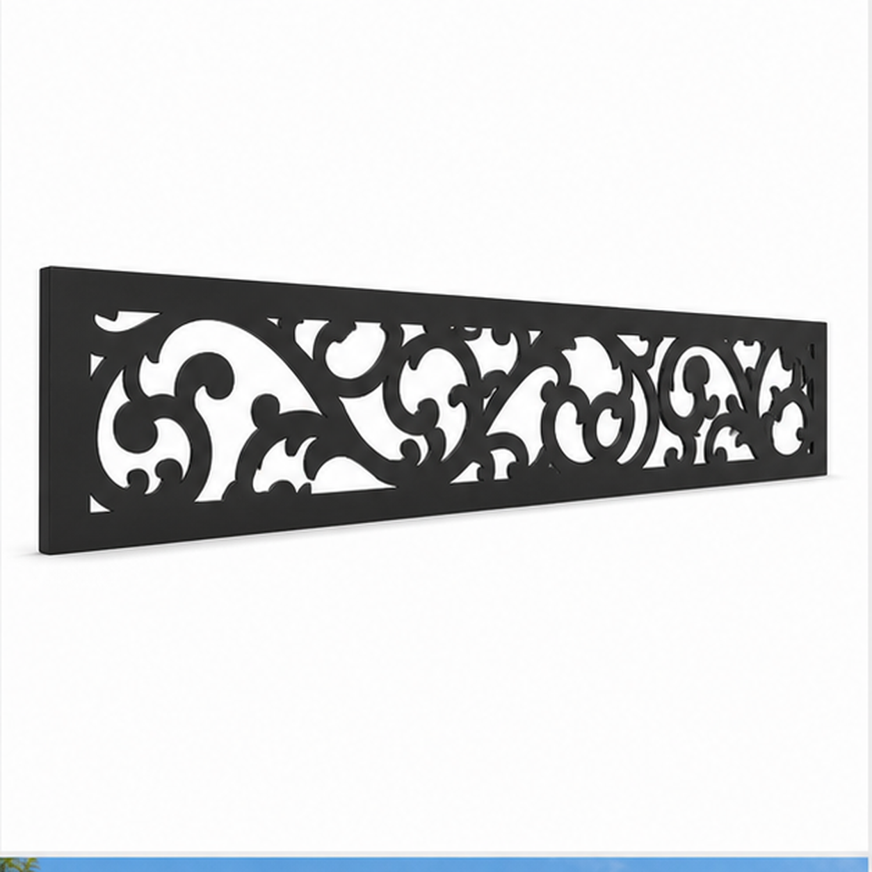 Open Leaf Scroll laser cut metal fence topper insert perspective view, Design 205