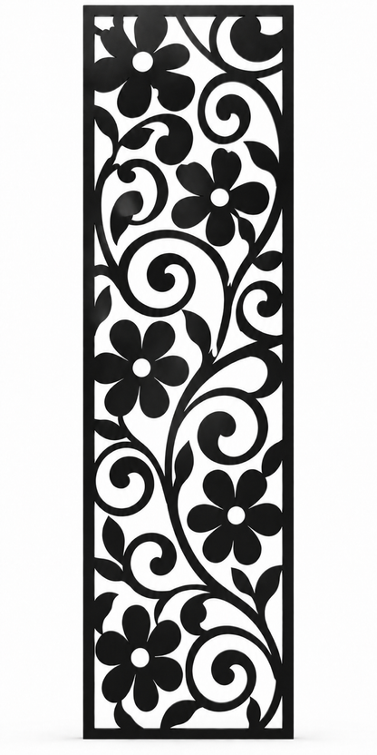Design 208 Daisy Scroll Column Laser Cut Metal Privacy Screen Panel front main view