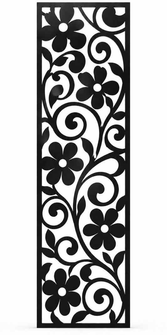 Design 208 Daisy Scroll Column Laser Cut Metal Privacy Screen Panel front main view