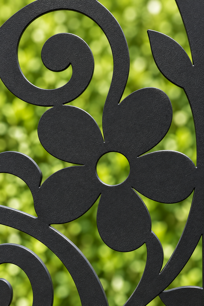 Design 208 Daisy Scroll Column Laser Cut Metal Privacy Screen Panel close-up detail view