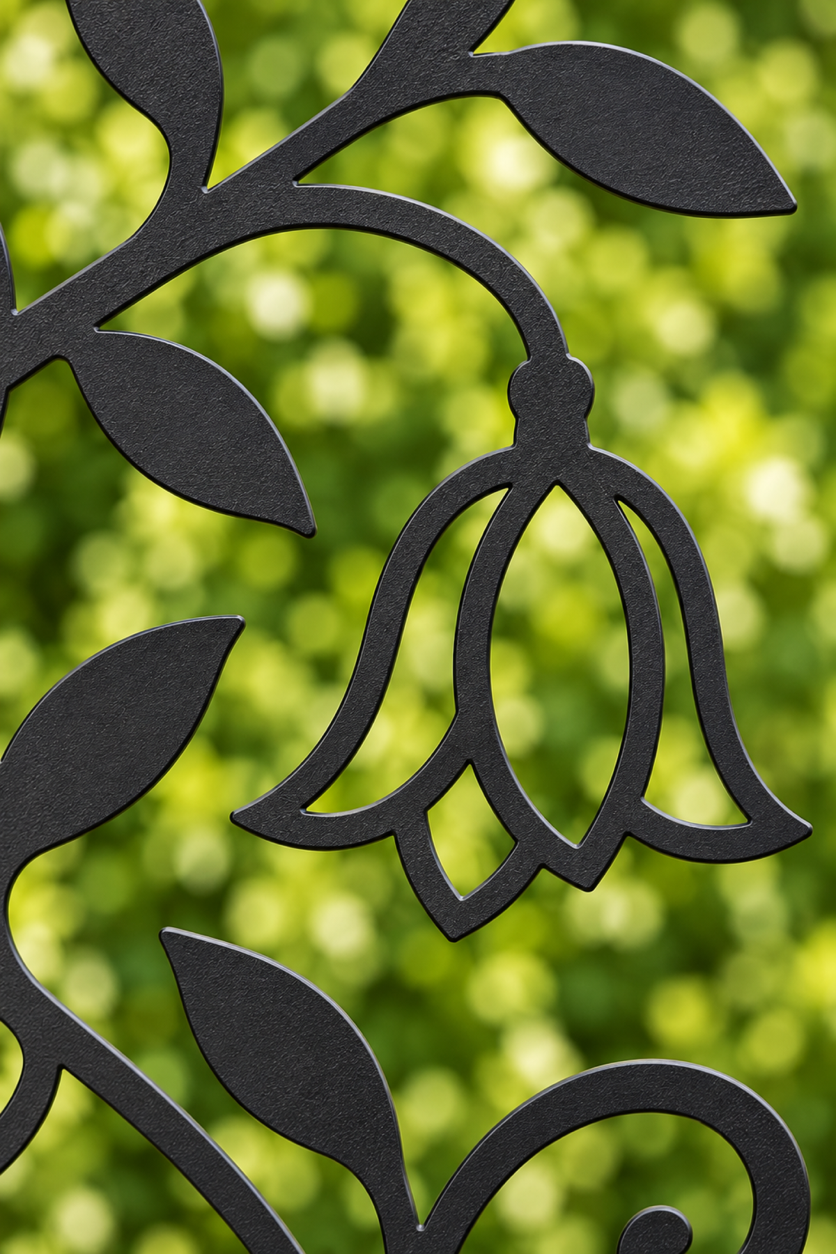 Design 209 Hanging Bellflower Vine Laser Cut Metal Privacy Screen Panel close-up detail view
