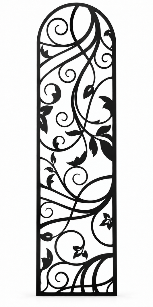 Design 210 Ribbon Leaf Arch Laser Cut Metal Privacy Screen Panel front main view