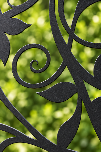 Design 210 Ribbon Leaf Arch Laser Cut Metal Privacy Screen Panel close-up detail view