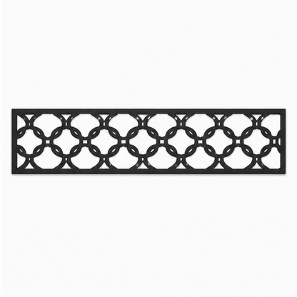Linked Circle Trellis decorative metal fence topper front pattern for WPC composite fencing, Design 213