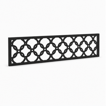 Linked Circle Trellis laser cut metal fence topper insert perspective view, Design 213