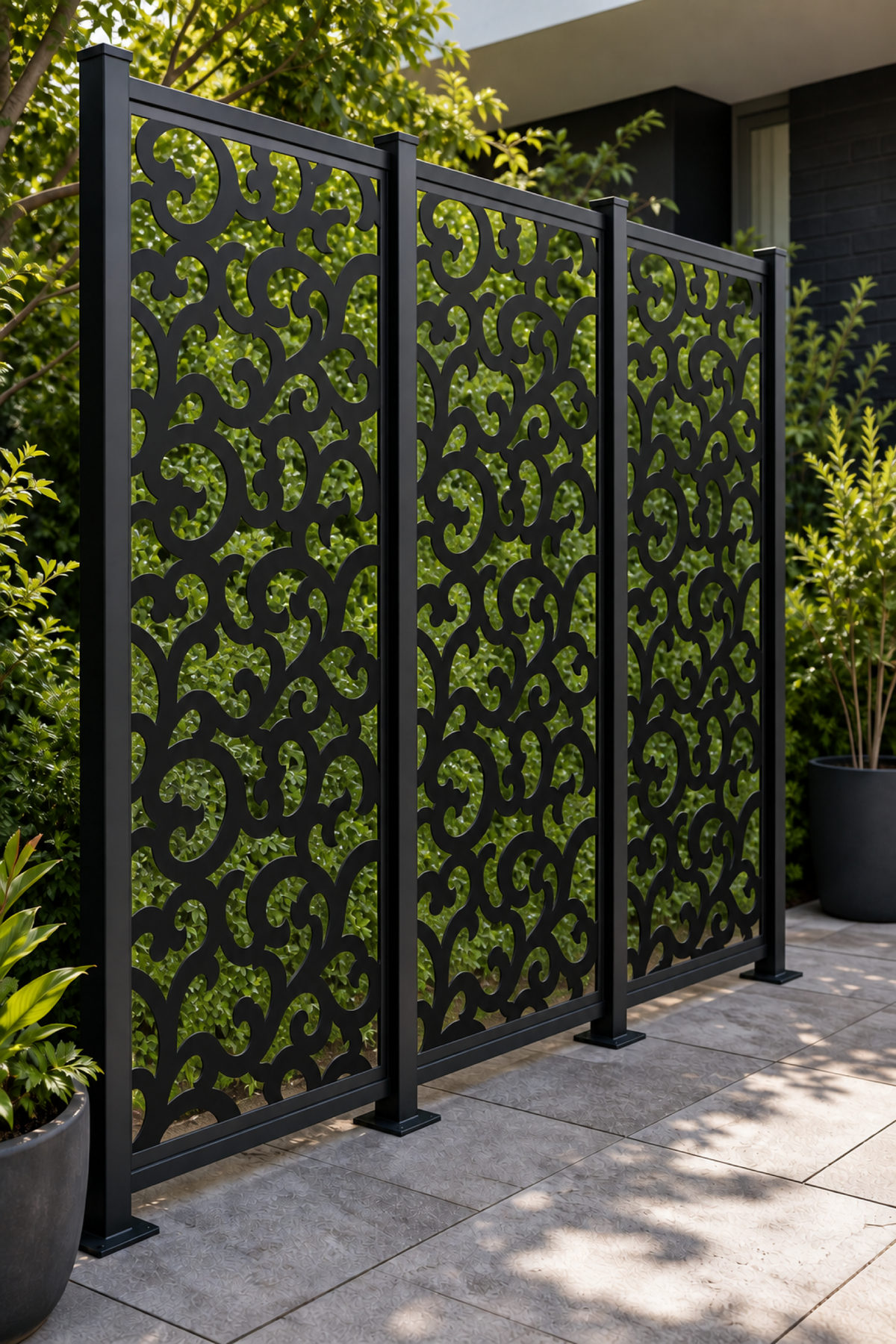 Design 213 Rolling Cloud Repeat Laser Cut Metal Privacy Screen Panel oblique angle view