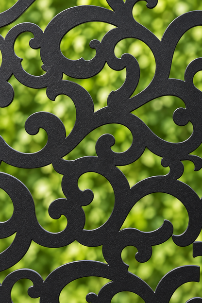 Design 214 Fine Cloud Filigree Laser Cut Metal Privacy Screen Panel close-up detail view