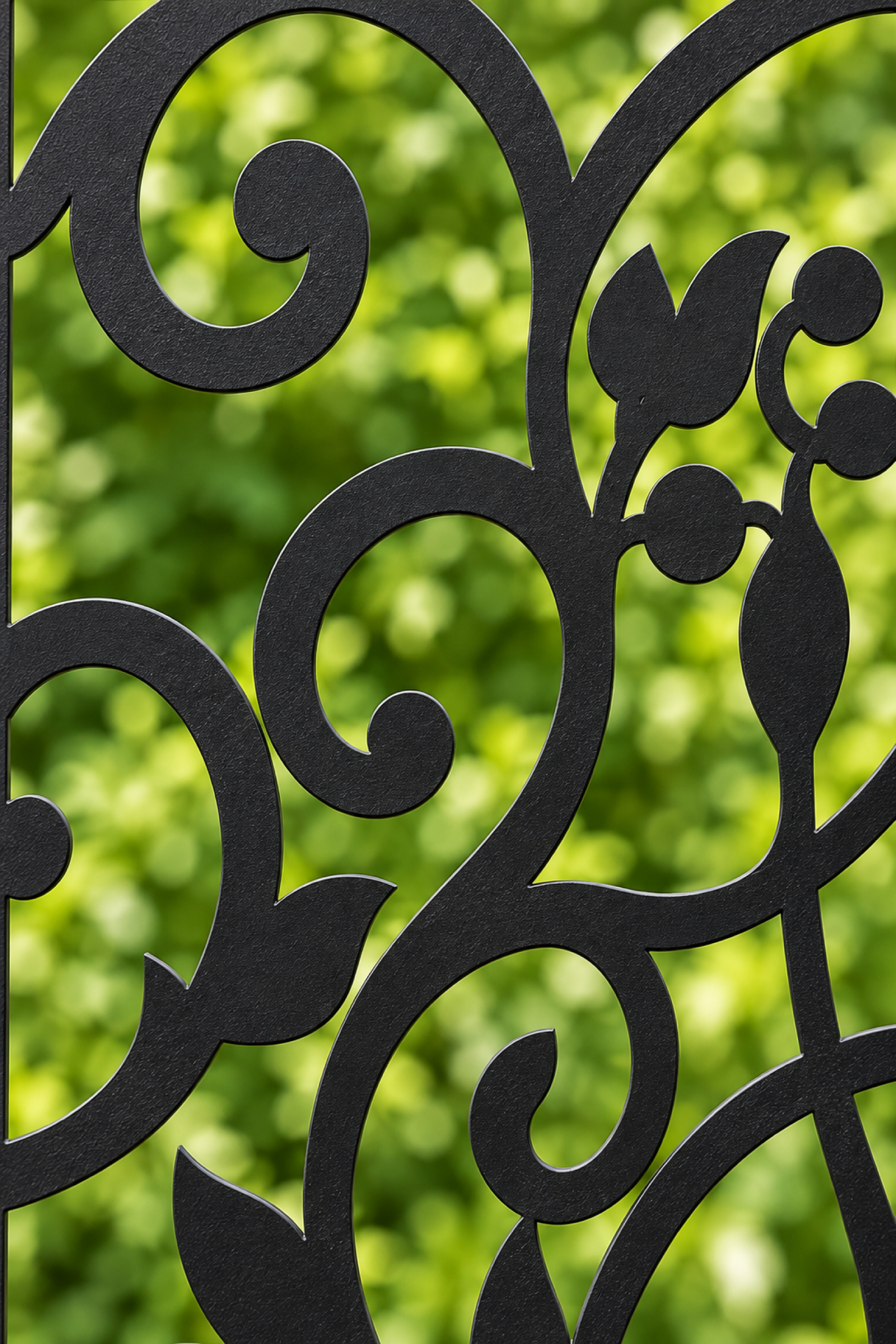 Design 215 Curling Leaf Stem Laser Cut Metal Privacy Screen Panel close-up detail view