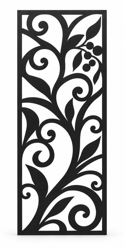 Design 216 Bold Floral Stem Laser Cut Metal Privacy Screen Panel front main view