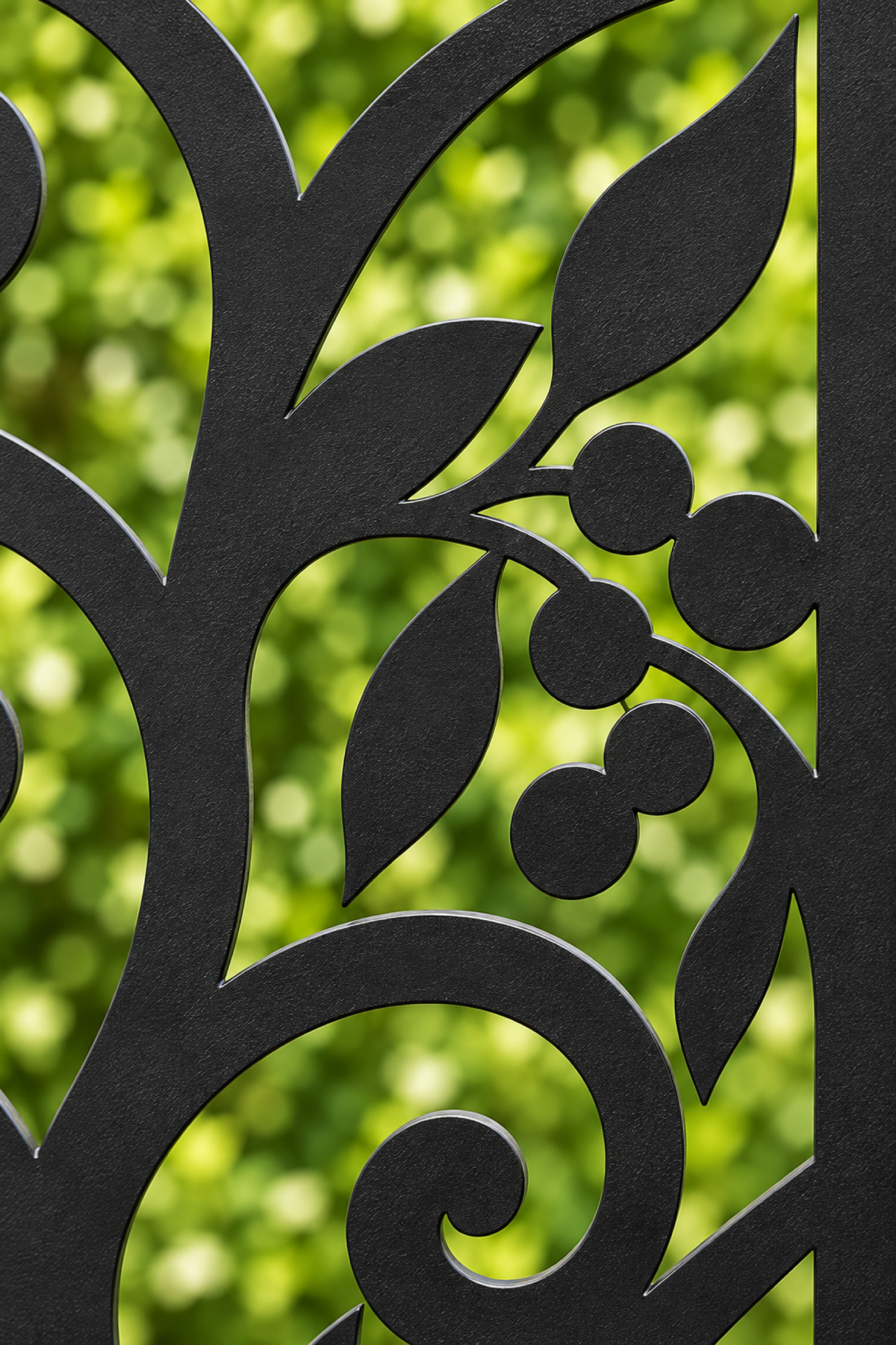Design 216 Bold Floral Stem Laser Cut Metal Privacy Screen Panel close-up detail view