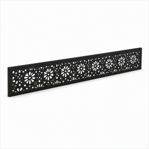 Flower Medallion Grid laser cut metal fence topper insert perspective view, Design 218