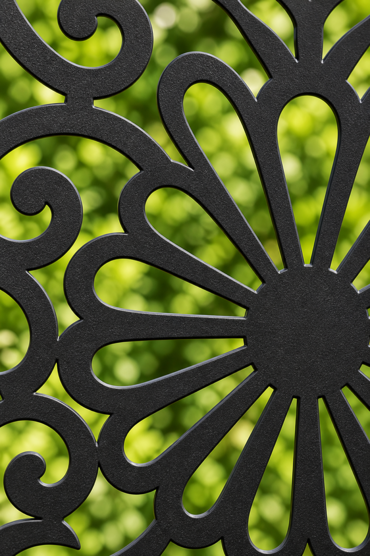 Design 218 Twin Fan Damask Laser Cut Metal Privacy Screen Panel close-up detail view