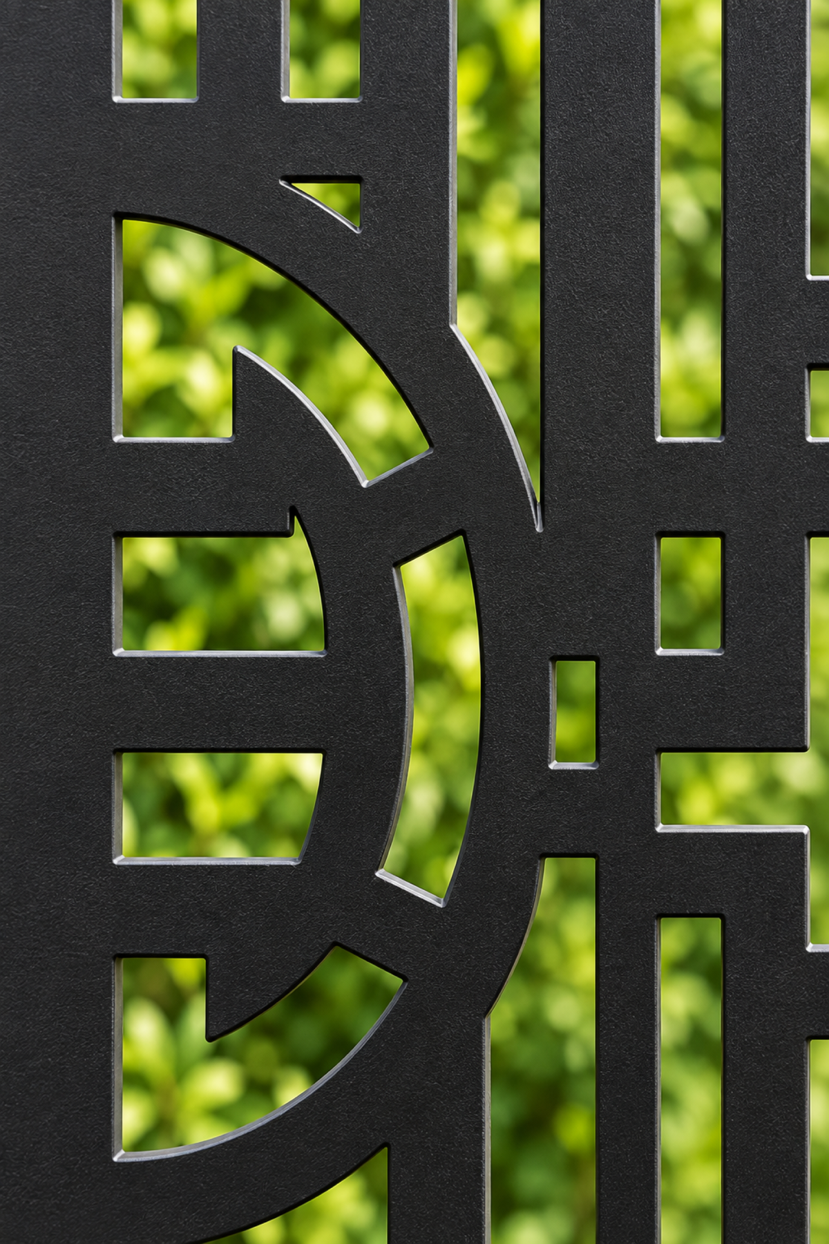 Design 219 Fragmented Urban Grid Laser Cut Metal Privacy Screen Panel close-up detail view