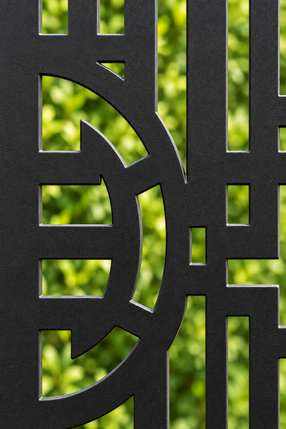 Design 219 Fragmented Urban Grid Laser Cut Metal Privacy Screen Panel close-up detail view