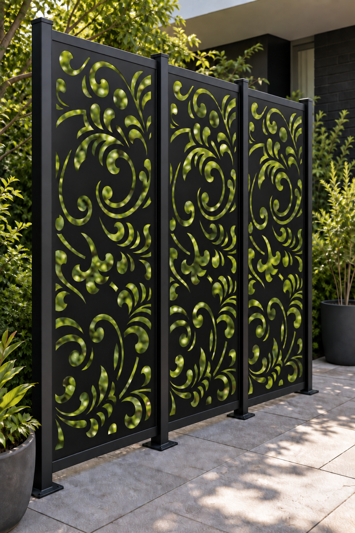 Design 221 Bold Acanthus Cascade Laser Cut Metal Privacy Screen Panel oblique angle view