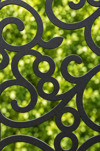 Design 225 Open Loop Scroll Laser Cut Metal Privacy Screen Panel close-up detail view