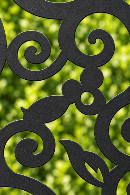 Design 226 Medallion Cloud Scroll Laser Cut Metal Privacy Screen Panel close-up detail view